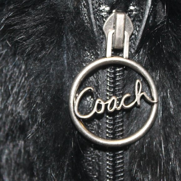 Coach Faith Zip Front Black Signature  Rabbit Fur Winter Wedge Heel  Boot LkNew - Picture 4 of 10